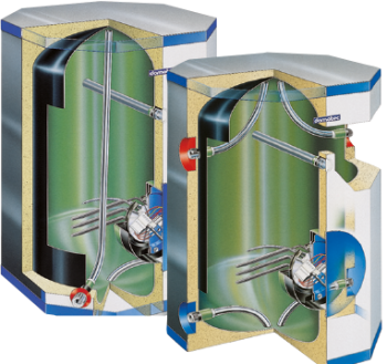 zwei unterschiedliche Einbau-Wassererwärmer untertisch Innenansicht