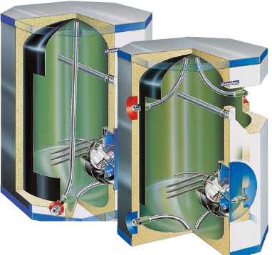 zwei unterschiedliche Einbau-Wassererwärmer untertisch Innenansicht