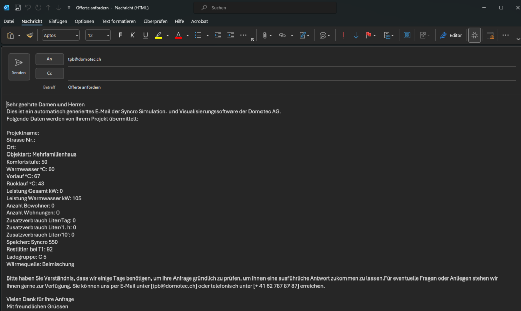 Screenshot E-Mail SyncroTool